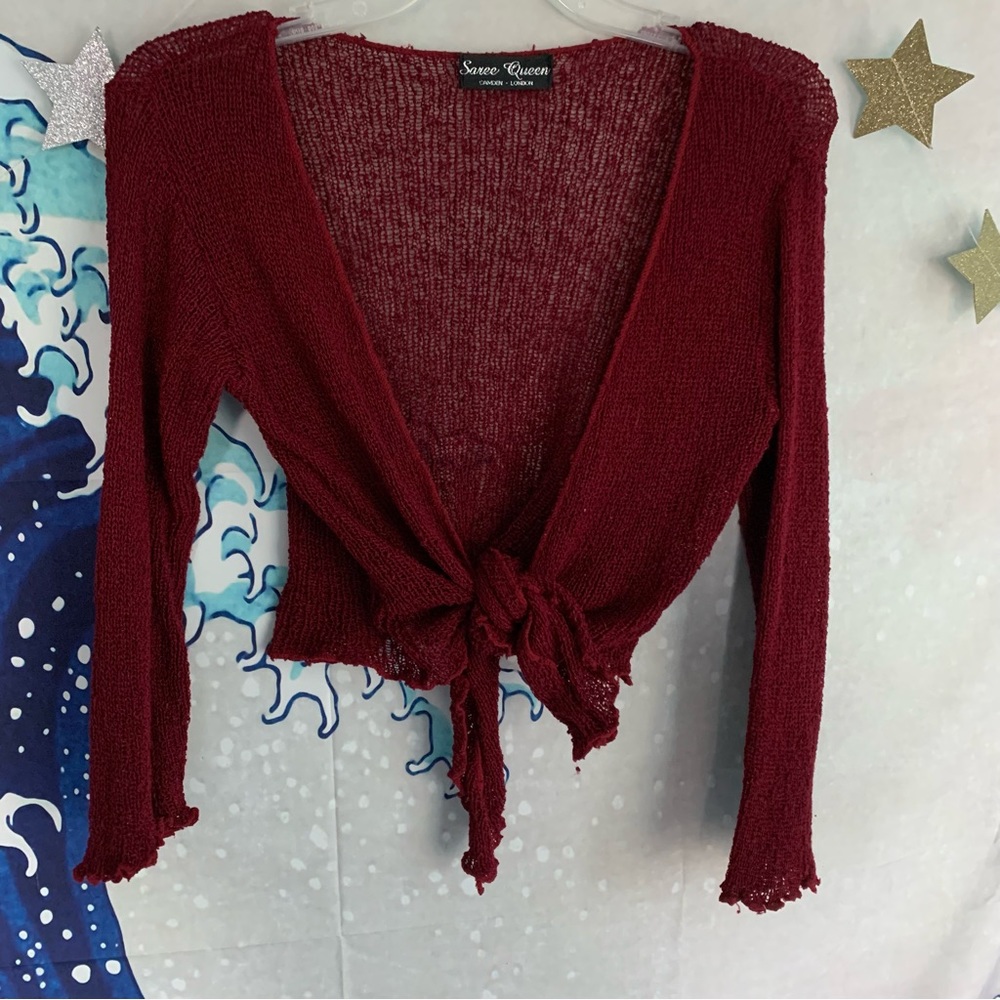 made in england (im assuming) maroon burgundy tie front cover up cardigan